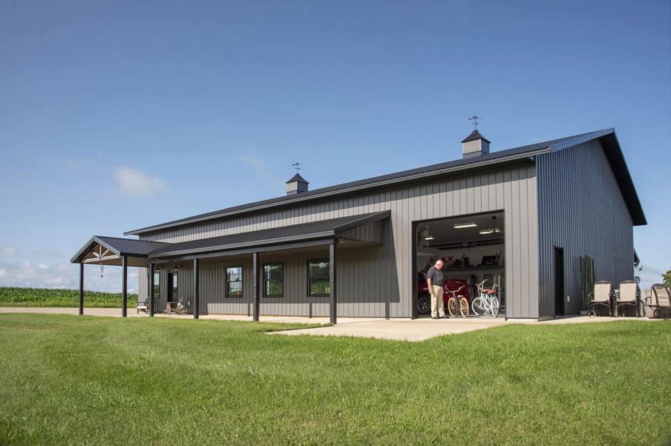 New building with man getting out bycicles